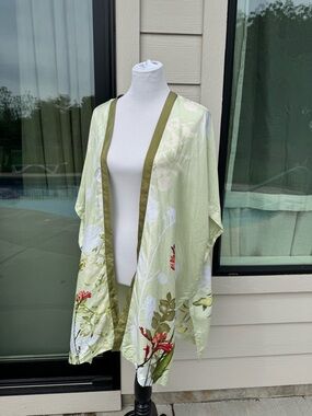 Chico’s 100% Silk Green and Pink Robe/Cover up